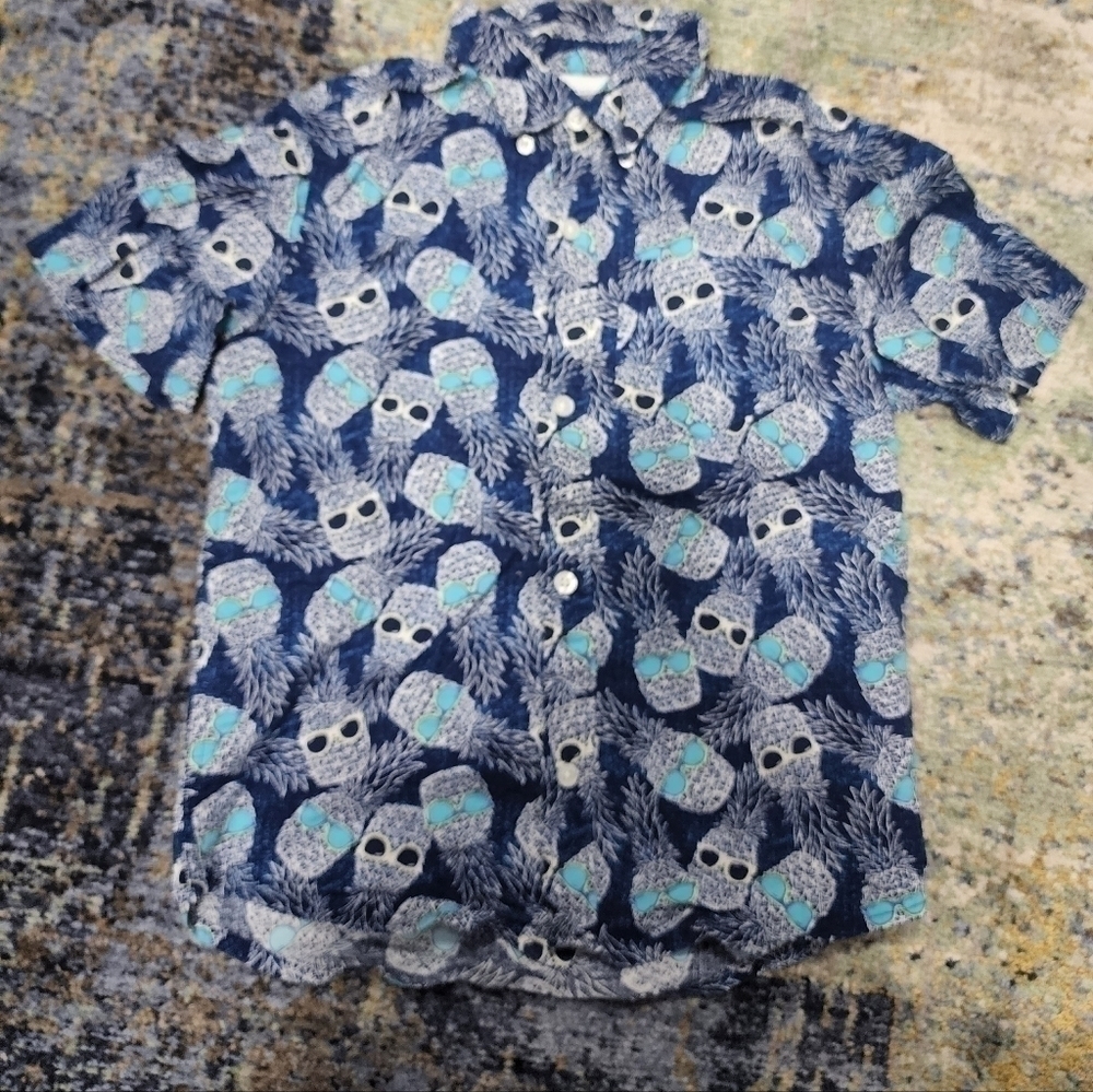 Boys pineapple party shirt blue small